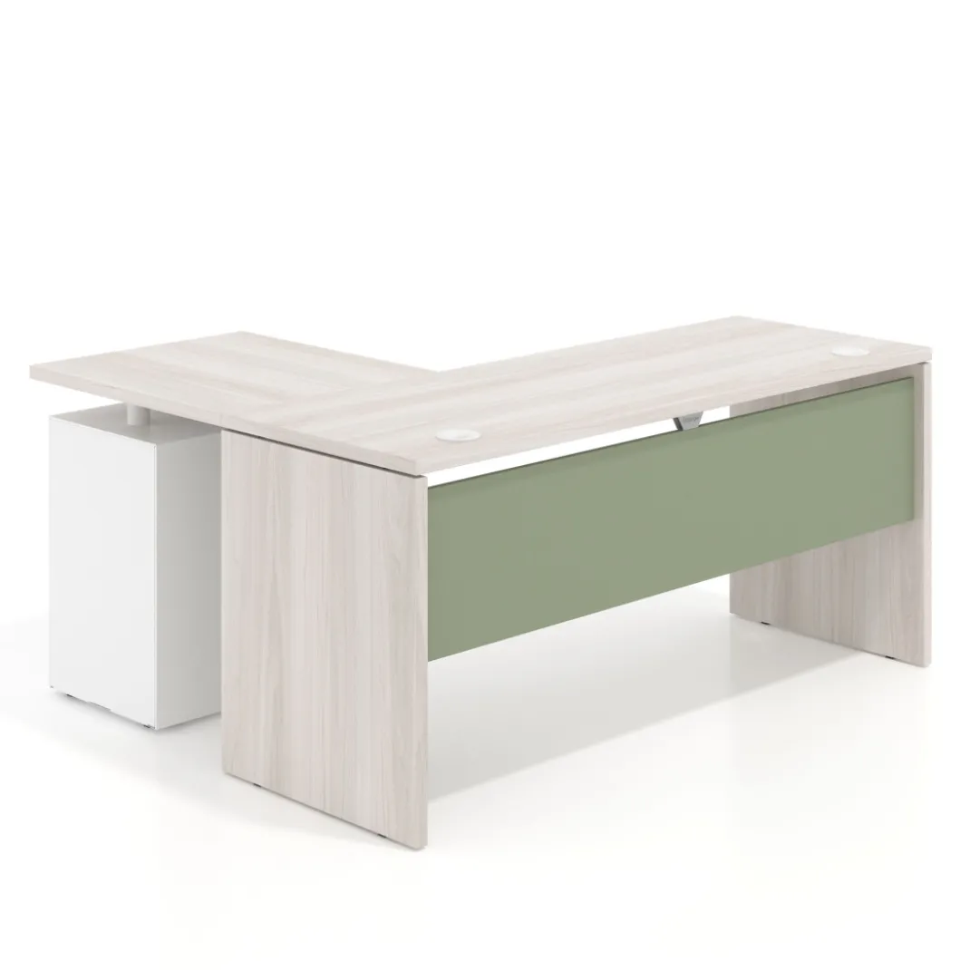 Mesa de Escritorio con cajones en L Work Plus, ala corta, fondo 60, frontales melamina estructura california