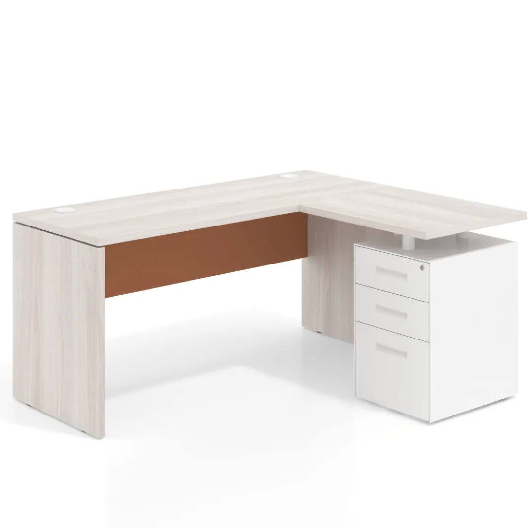Mesa de Escritorio con cajones en L Work Plus, ala corta, fondo 60, frontales de metal estructura california