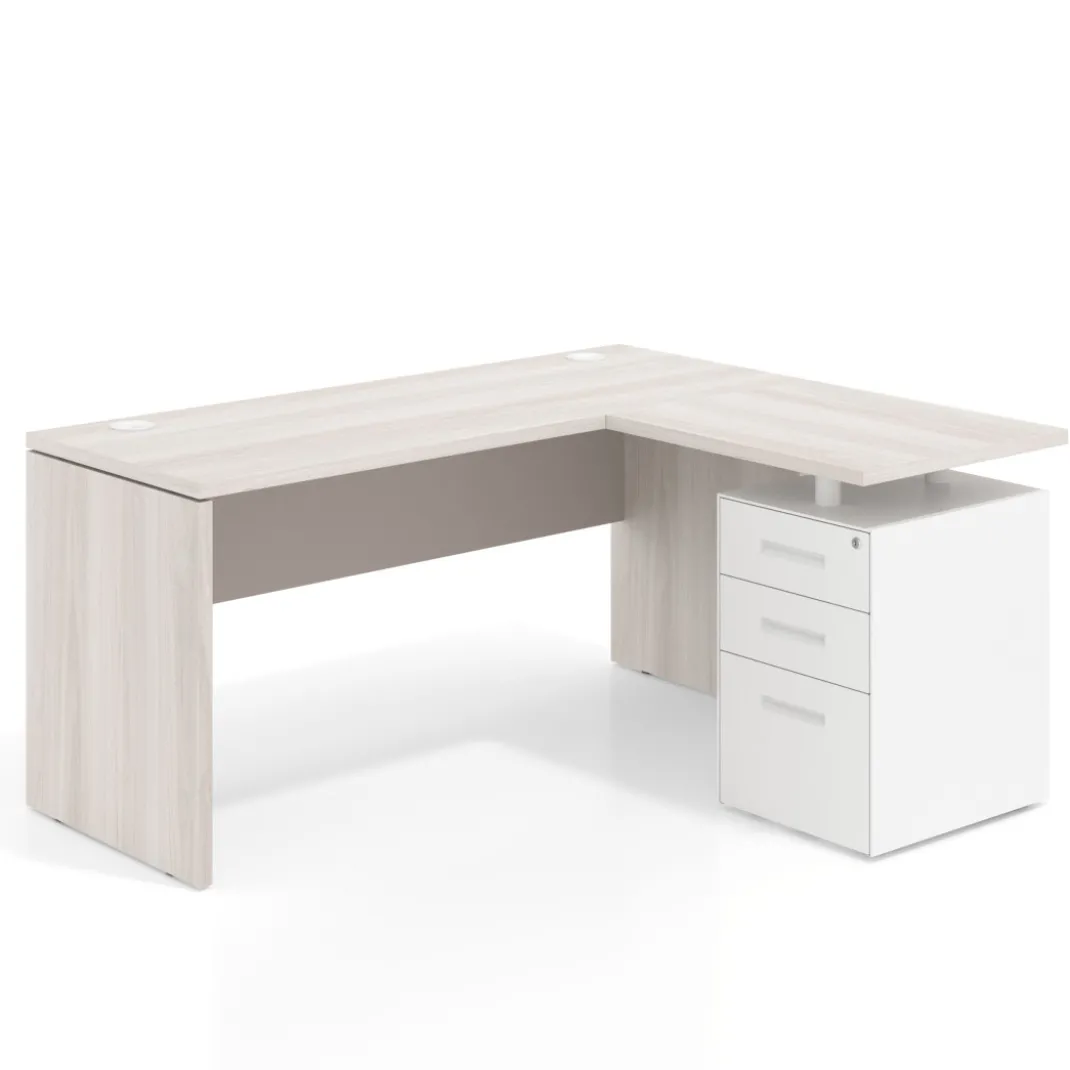 Mesa de Escritorio con cajones en L Work Plus, ala corta, fondo 60, frontales de metal estructura california