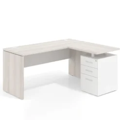 Mesa de Escritorio con cajones en L Work Plus, ala corta, fondo 60, frontales de metal estructura california