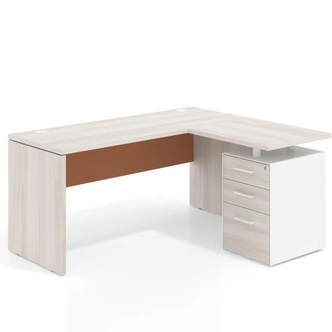 Mesa de Escritorio con cajones en L Work Plus, ala corta, fondo 60, frontales melamina estructura california
