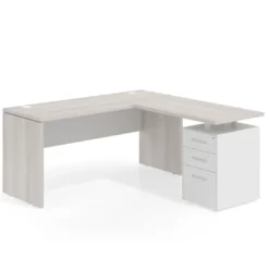Mesa de Escritorio con cajones en L Work Plus fondo 60, frontales de metal estructura california