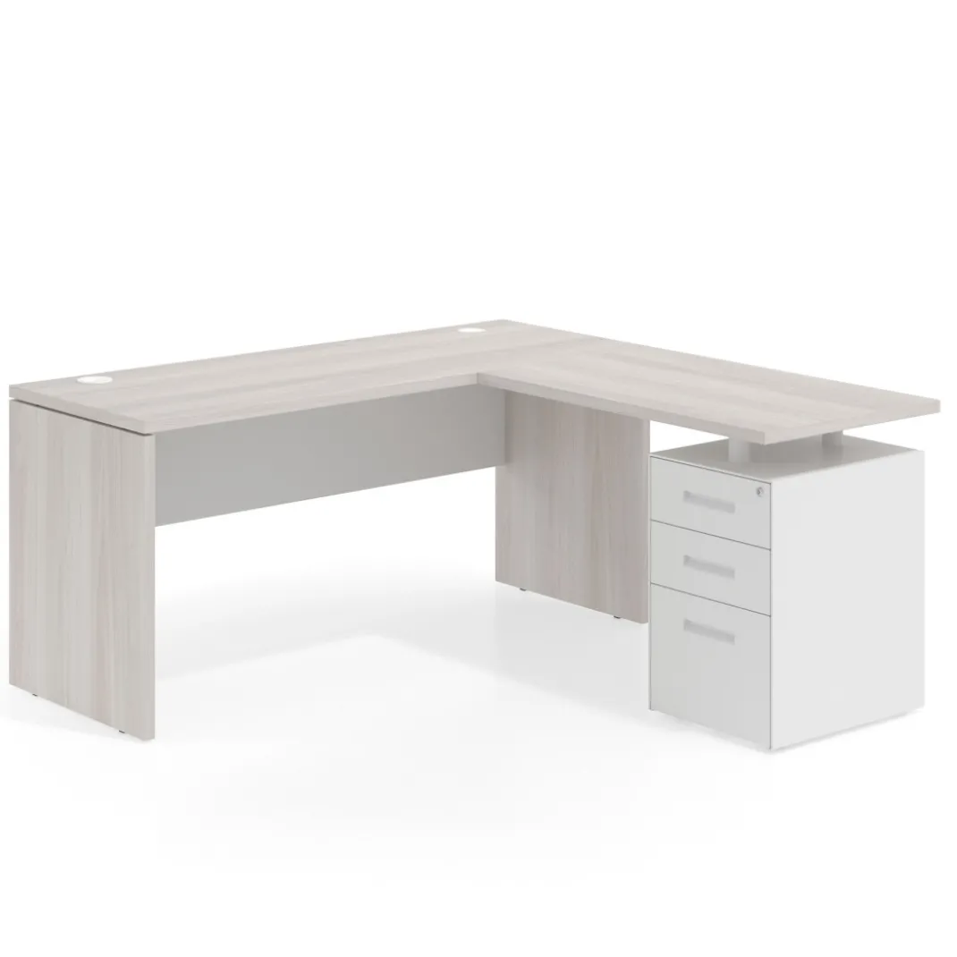 Mesa de Escritorio con cajones en L Work Plus fondo 60, frontales de metal estructura california