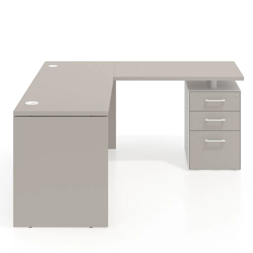 Mesa de Escritorio con cajones en L Work Plus fondo 60, frontales melamina diseño bicolor