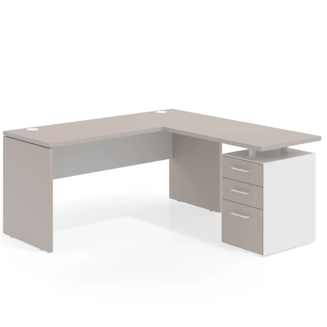 Mesa de Escritorio con cajones en L Work Plus fondo 60, frontales melamina diseño bicolor