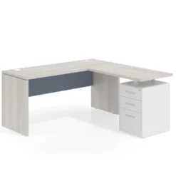 Mesa de Escritorio con cajones en L Work Plus fondo 60, frontales de metal estructura california