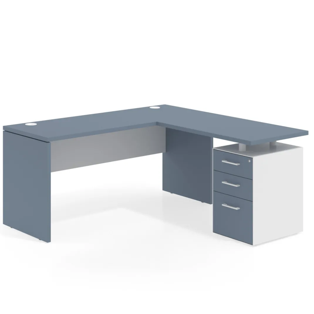 Mesa de Escritorio con cajones en L Work Plus fondo 60, frontales melamina diseño bicolor