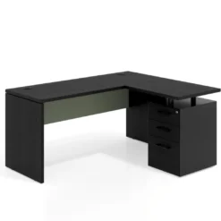 Mesa de Escritorio con cajones en L Work Plus, ala corta, fondo 60, frontales melamina estructura bocamina