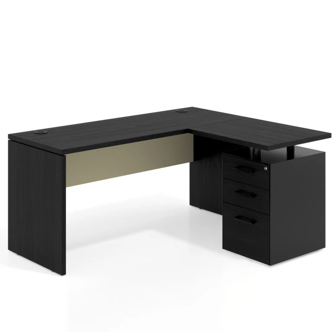 Mesa de Escritorio con cajones en L Work Plus, ala corta, fondo 60, frontales melamina estructura bocamina