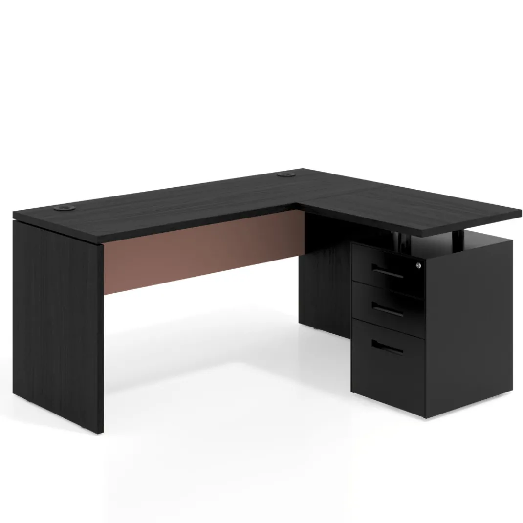 Mesa de Escritorio con cajones en L Work Plus, ala corta, fondo 60, frontales de metal estructura bocamina