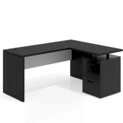 Mesa de Escritorio con cajones en L Work Plus, ala corta, fondo 60, frontales de metal estructura bocamina