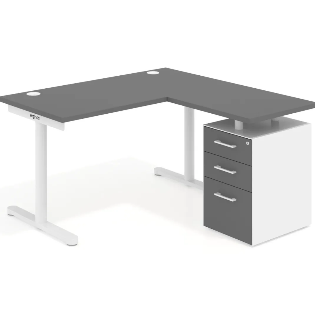 Mesa de Escritorio con cajones, fondo 68cm, estructura blanca, ala corta, pedestal melamina