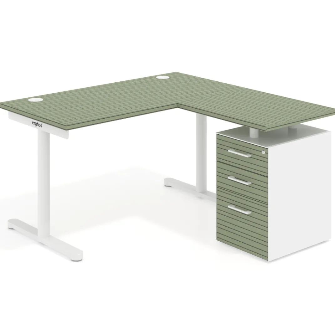 Mesa de Escritorio con cajones, fondo 68cm, estructura blanca, ala corta, pedestal melamina