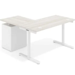 Mesa de Escritorio con cajones, fondo 68cm, estructura blanca, ala corta, pedestal melamina