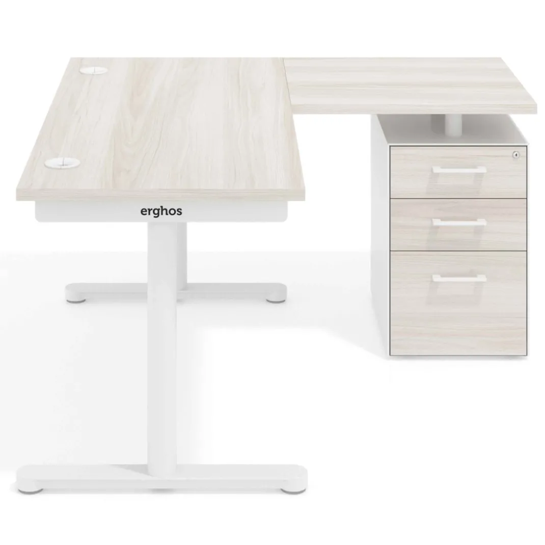 Mesa de Escritorio con cajones, fondo 68cm, estructura blanca, ala corta, pedestal melamina