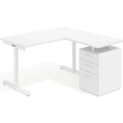 Mesa de Escritorio con cajones, fondo 68cm, estructura blanca, ala corta, pedestal melamina