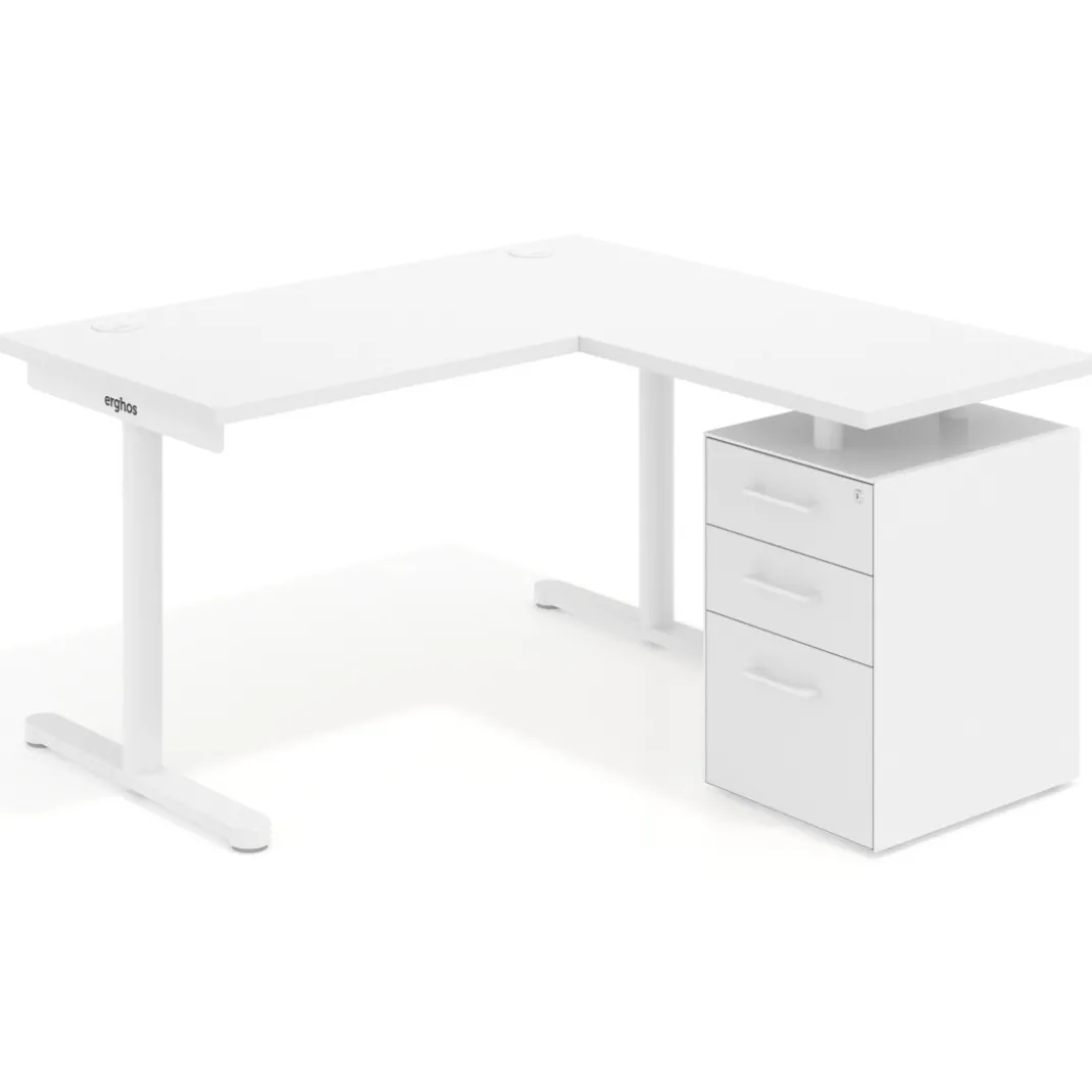 Mesa de Escritorio con cajones, fondo 68cm, estructura blanca, ala corta, pedestal melamina