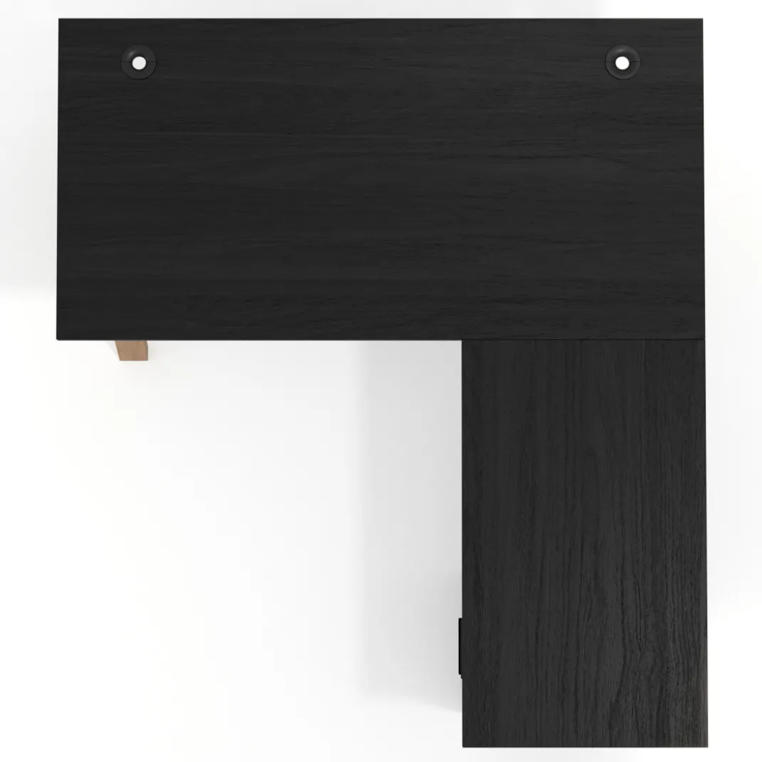 Mesa de escritorio en L con cajones UvePro, estructura negra/madera, ala pedestal melamina