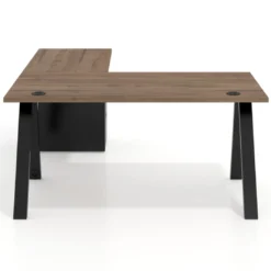 Mesa de escritorio en L con cajones UvePro, estructura negra, ala pedestal metal