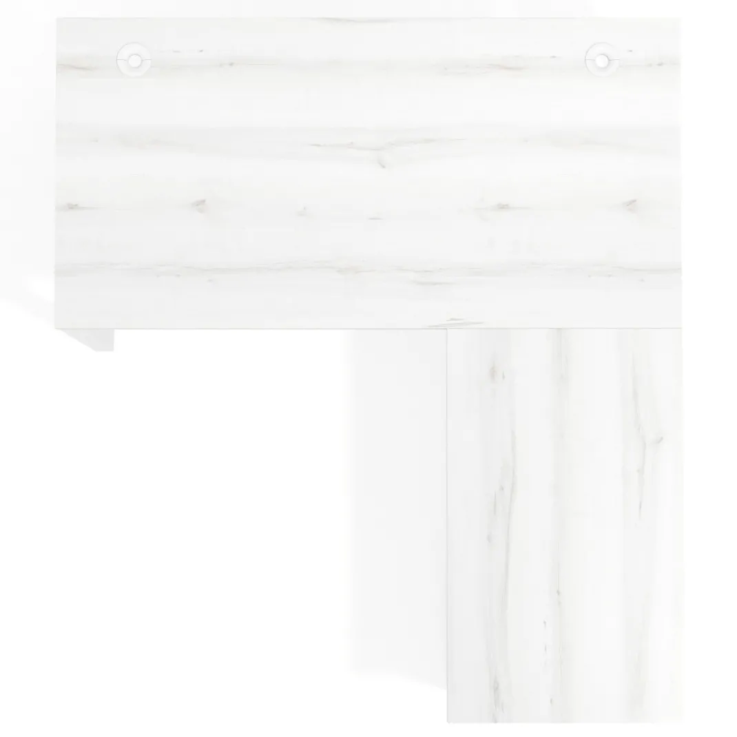 Mesa de escritorio en L con cajones Delta, estructura blanca, ala pedestal metal
