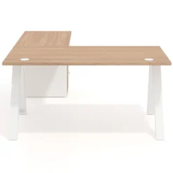 Mesa de escritorio en L con cajones UvePro, estructura blanca, ala pedestal melamina
