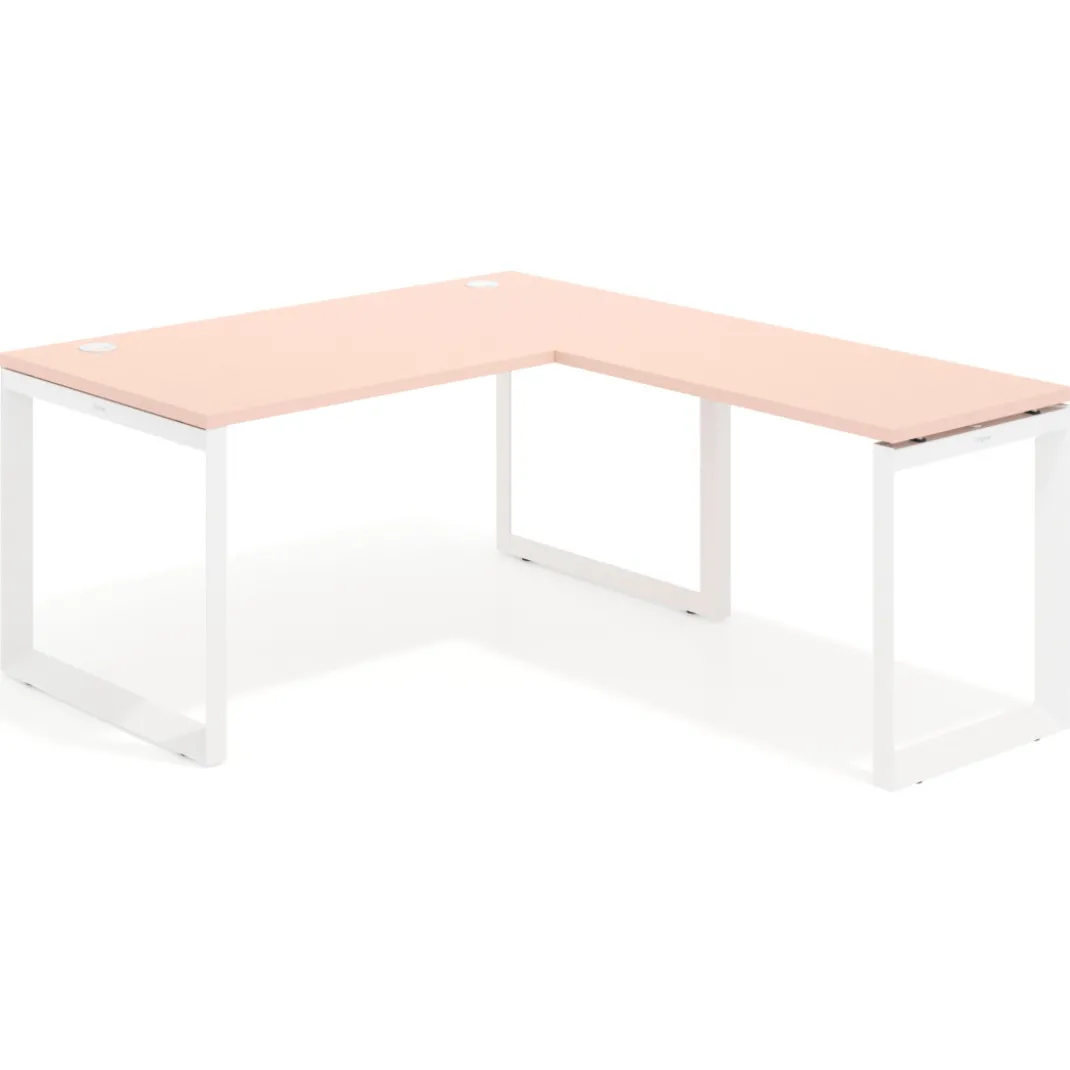 Mesa de escritorio en L Delta, fondo 80cm, estructura blanca