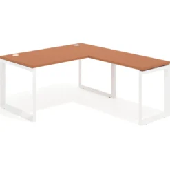 Mesa de escritorio en L Delta, fondo 80cm, estructura blanca