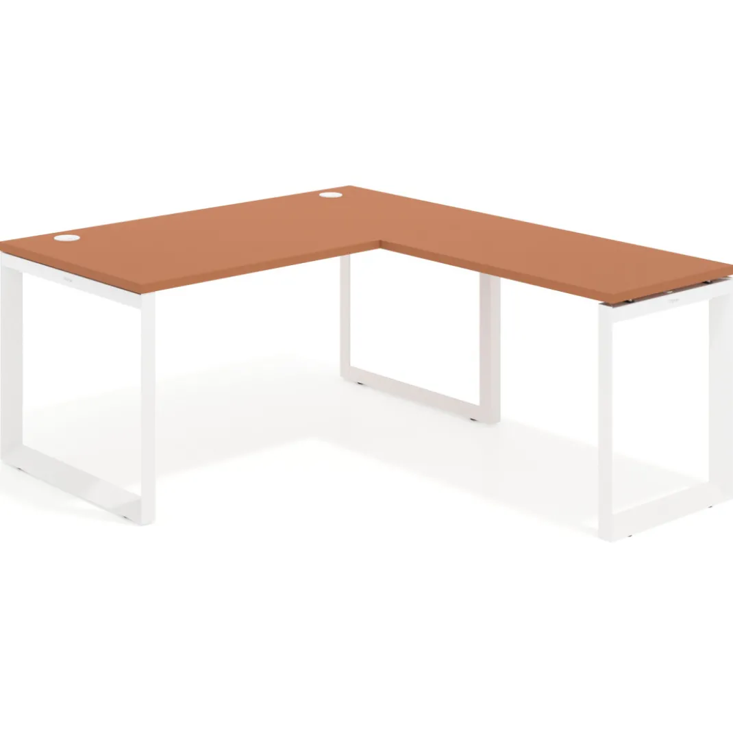 Mesa de escritorio en L Delta, fondo 80cm, estructura blanca