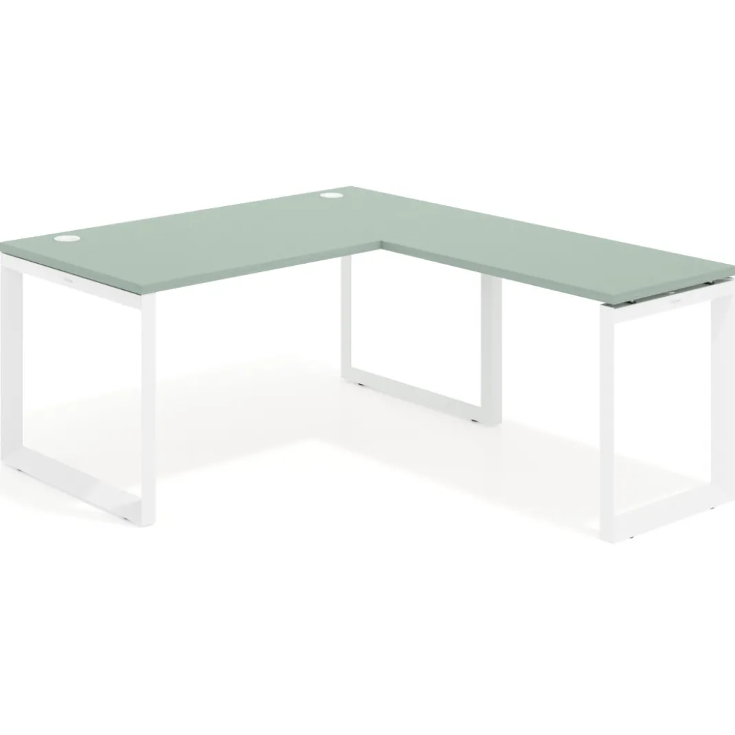 Mesa de escritorio en L Delta, fondo 80cm, estructura blanca
