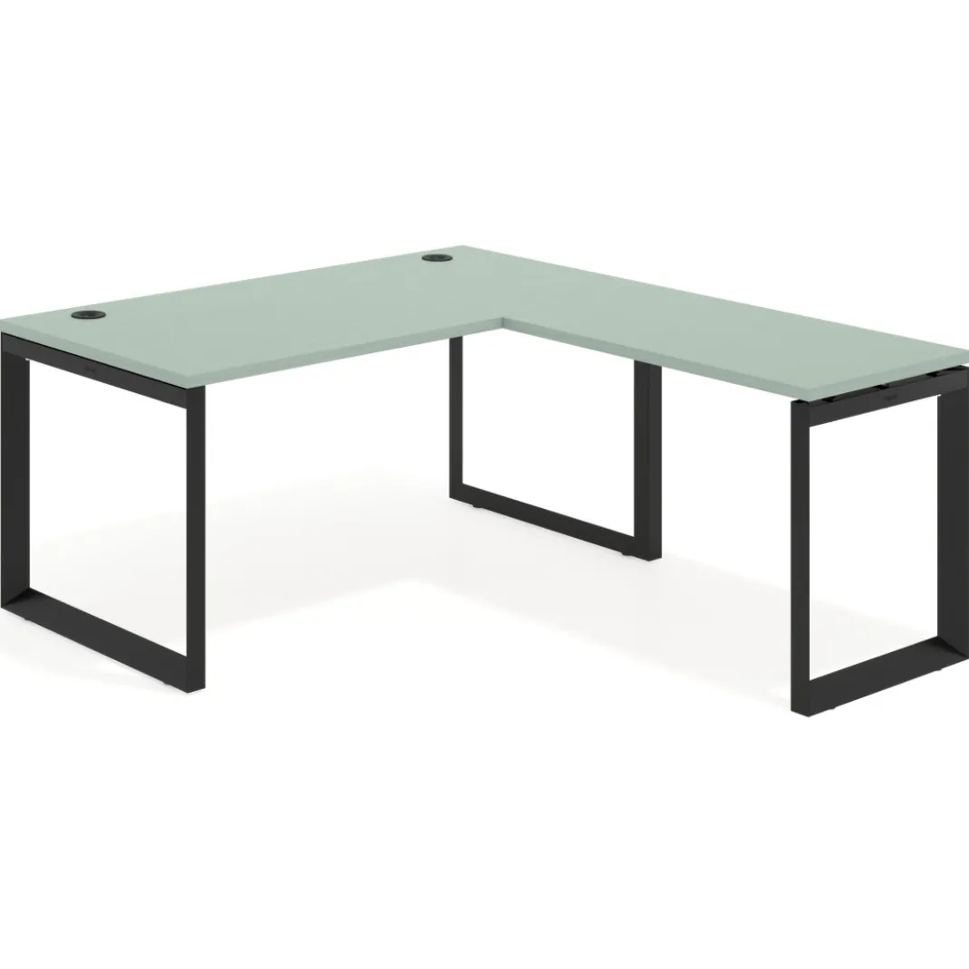 Mesa de escritorio en L Delta, fondo 80cm, estructura negra