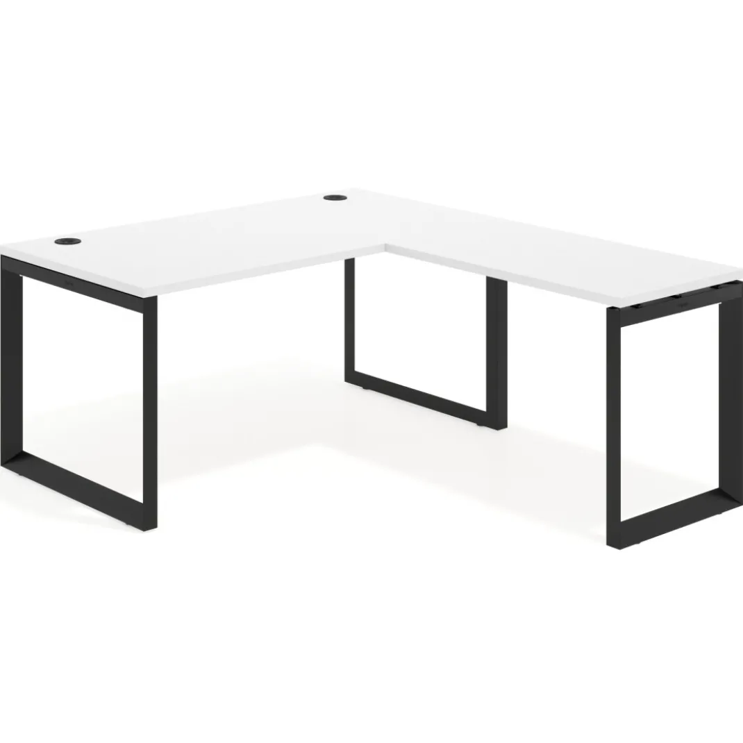 Mesa de escritorio en L Delta, fondo 80cm, estructura negra