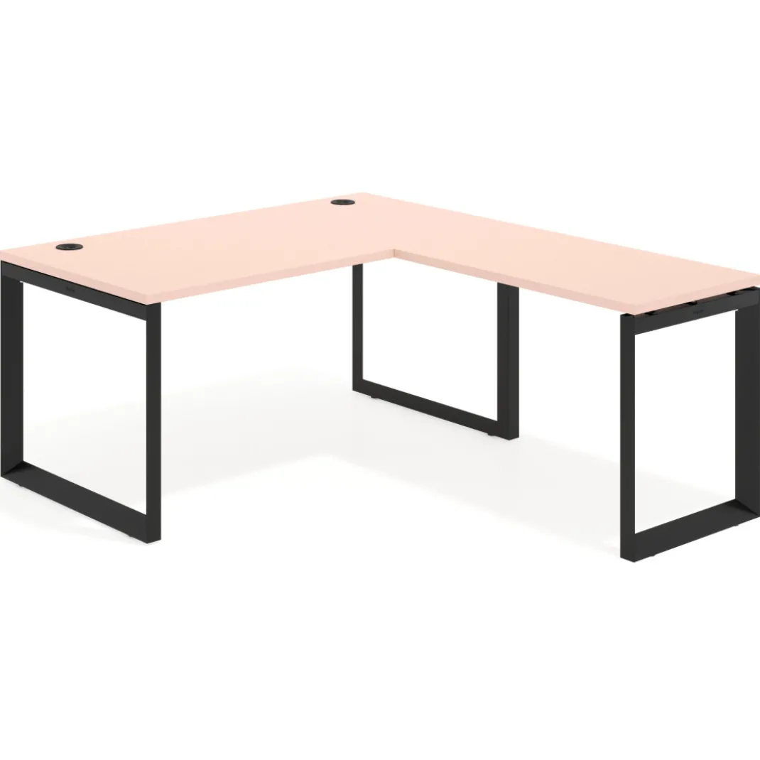 Mesa de escritorio en L Delta, fondo 80cm, estructura negra