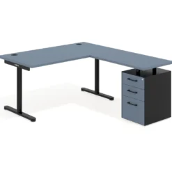Mesa de Escritorio en L Tdesk, fondo 80cm, estructura negra, pedestal melamina