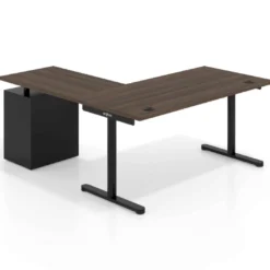 Mesa de Escritorio en L Tdesk, fondo 80cm, estructura negra, pedestal melamina