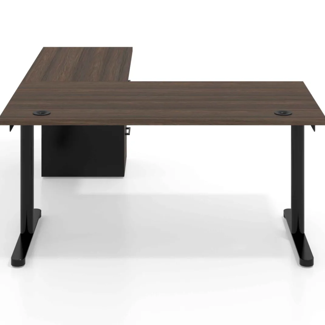 Mesa de Escritorio en L Tdesk, fondo 80cm, estructura negra, pedestal melamina
