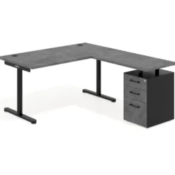 Mesa de Escritorio en L Tdesk, fondo 80cm, estructura negra, pedestal melamina