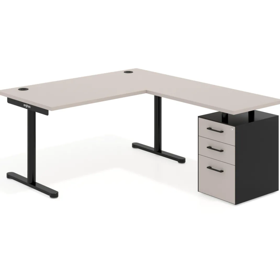 Mesa de Escritorio en L Tdesk, fondo 80cm, estructura negra, pedestal melamina