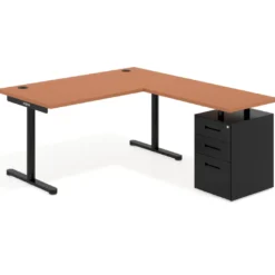 Mesa de Escritorio en L Tdesk, fondo 80cm, estructura negra, pedestal metal