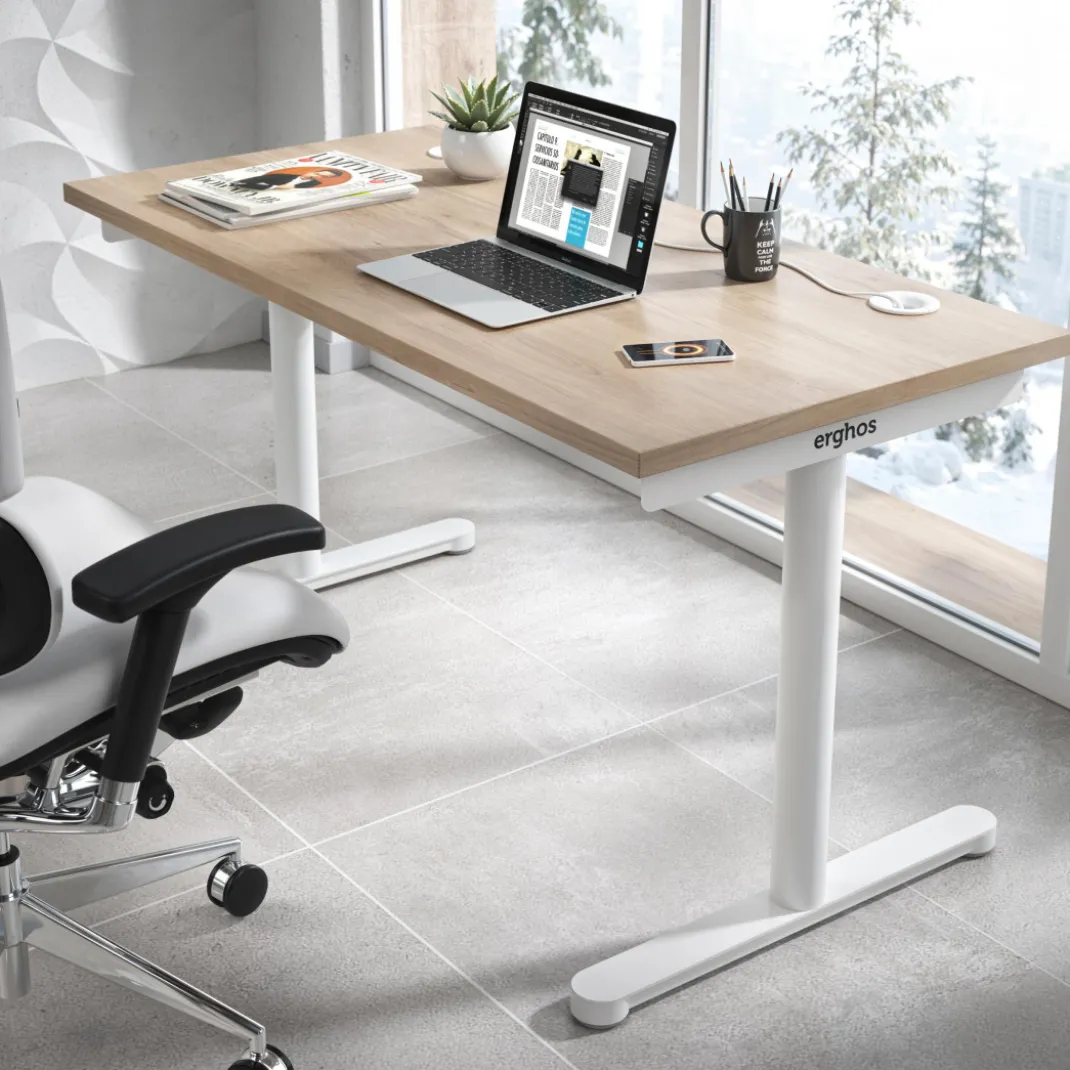 Mesa de Escritorio pata en T, fondo 68cm, estructura blanca, sobre recto