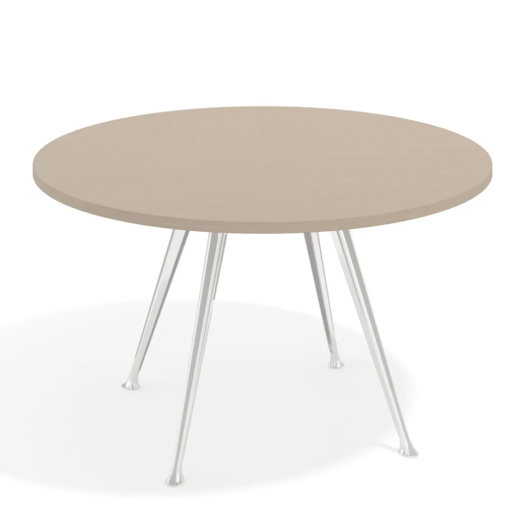 Mesa de juntas redonda, diametro 130, patas de aluminio, estructura cromada