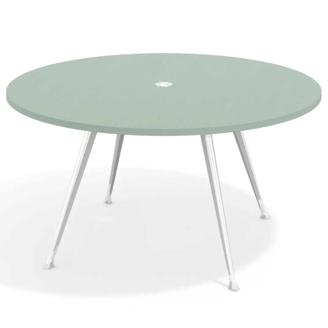Mesa de juntas redonda, diametro 150, patas de aluminio, estructura cromada