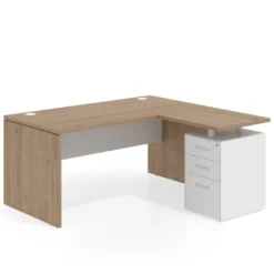 Mesa de Oficina con cajones Work Plus fondo 80, ala corta, frontales de metal estructura naturale