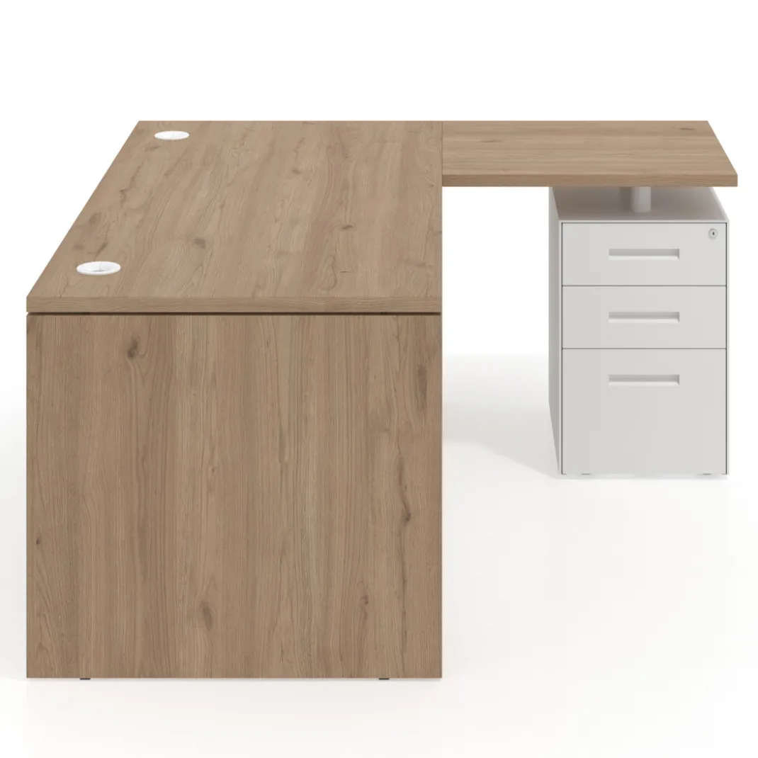 Mesa de Oficina con cajones Work Plus fondo 80, ala corta, frontales de metal estructura naturale
