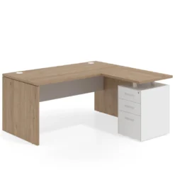Mesa de Oficina con cajones Work Plus fondo 80, ala corta, frontales de metal estructura naturale