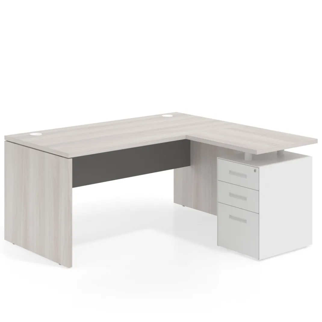 Mesa de Oficina con cajones Work Plus fondo 80, ala corta, frontales de metal estructura california