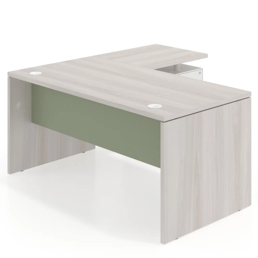 Mesa de Oficina con cajones Work Plus fondo 80, ala corta, frontales de metal estructura california