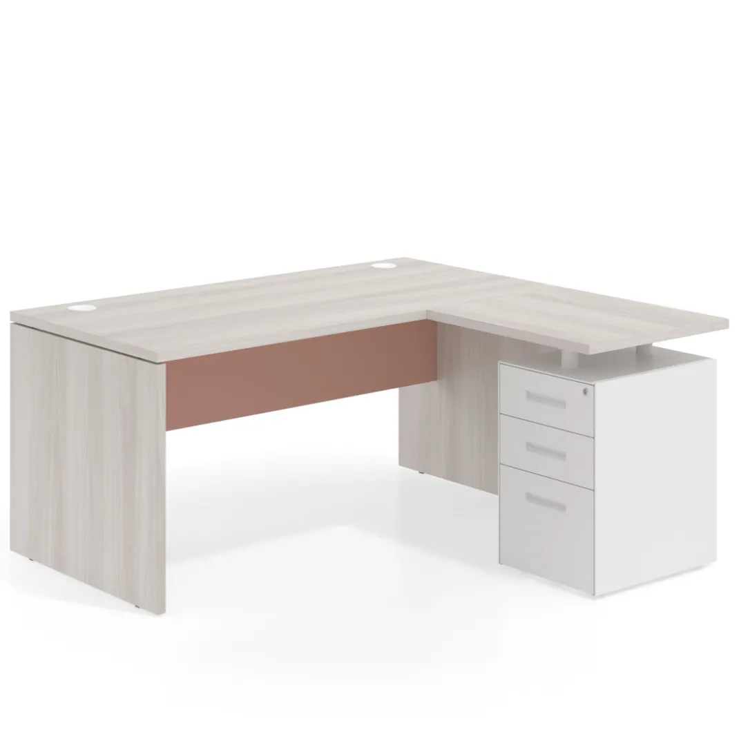 Mesa de Oficina con cajones Work Plus fondo 80, ala corta, frontales de metal estructura california