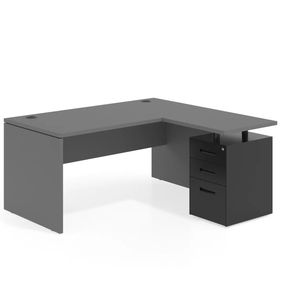 Mesa de Oficina con cajones Work Plus fondo 80, ala corta, frontales de metal diseño monocolor