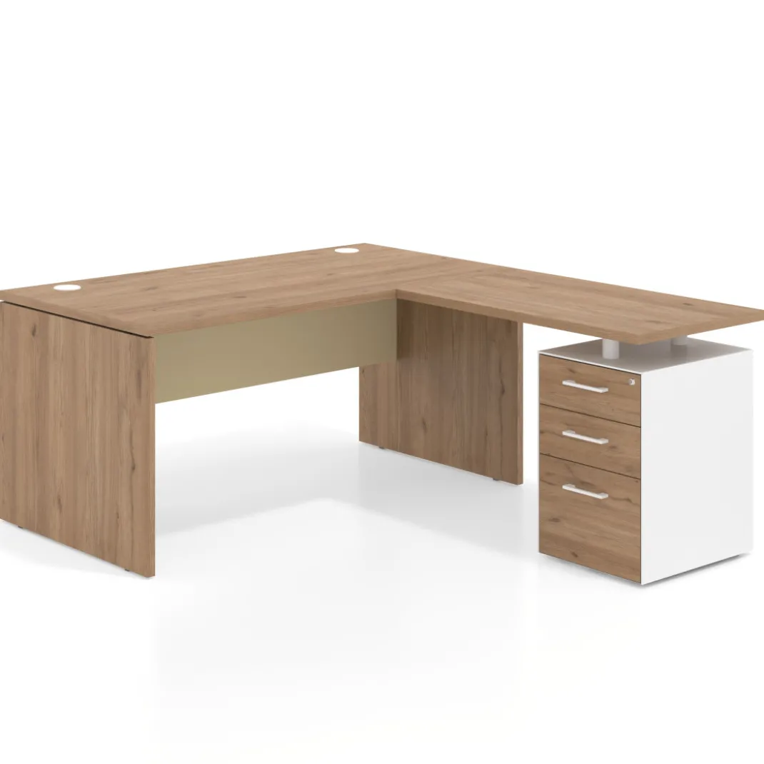 Mesa de Oficina con cajones Work Plus fondo 80, frontales melamina estructura naturale