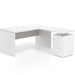 Mesa de Oficina con cajones Work Plus fondo 80, frontales de metal estructura blanco mate